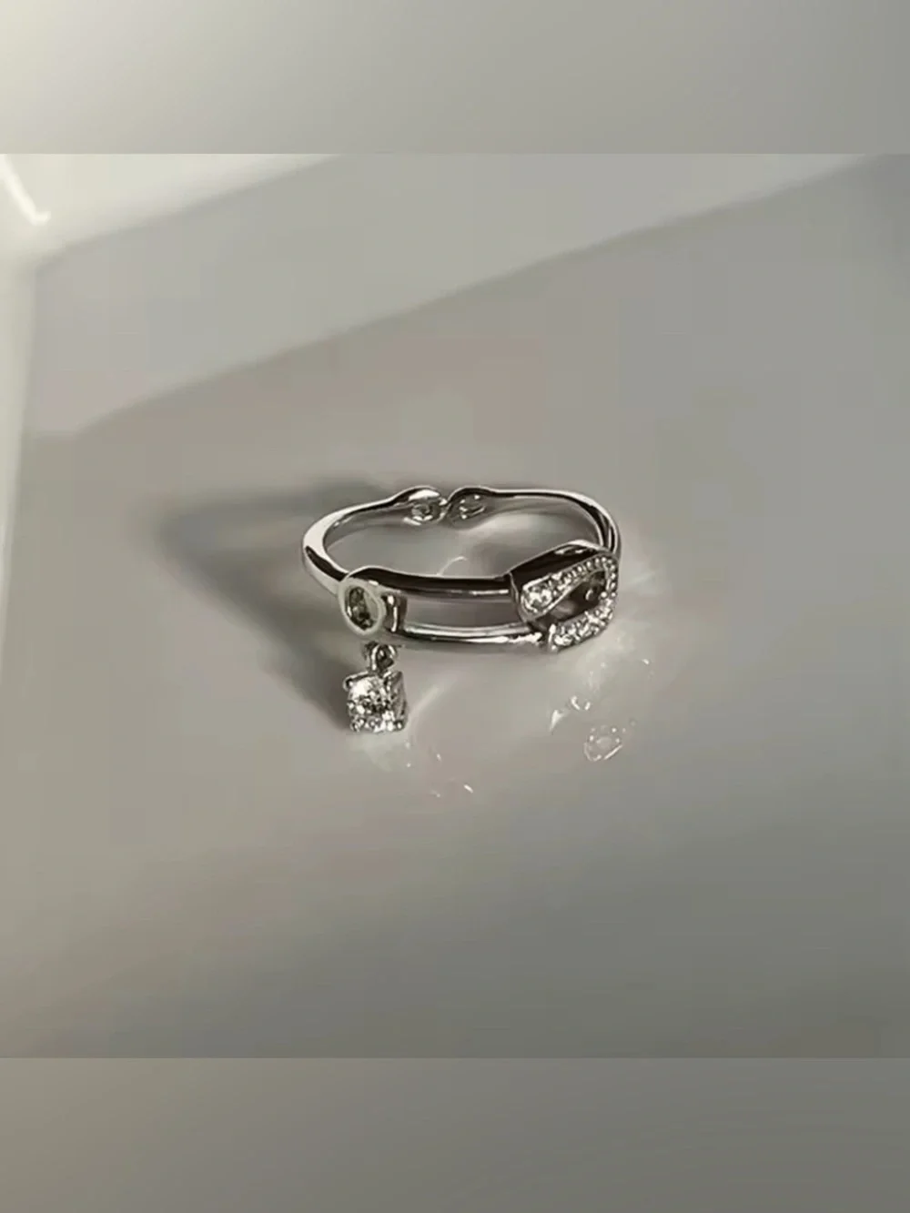 Korean Vintage Zircon Pin Pendant Silver Open Ring - Picture 2 of 4